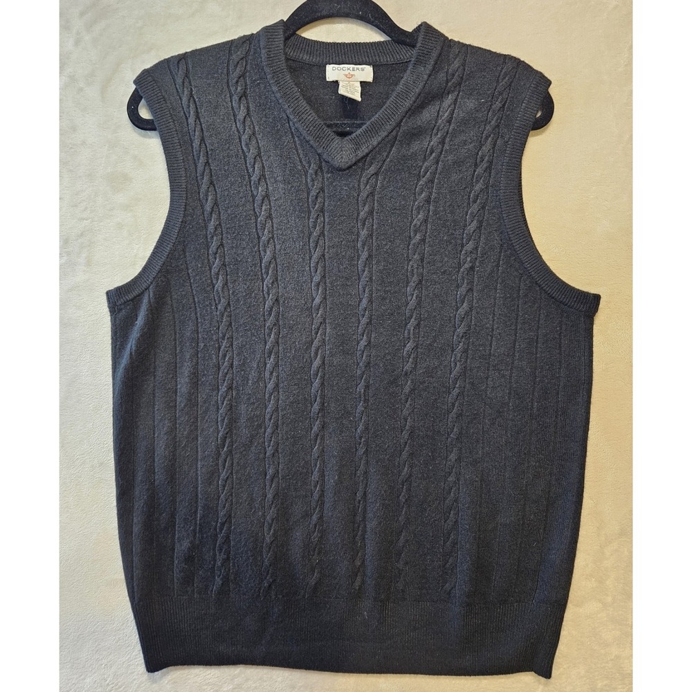Dockers Black Cable Knit‎ Sweater Vest Men's Medium V-Neck Classic Preppy